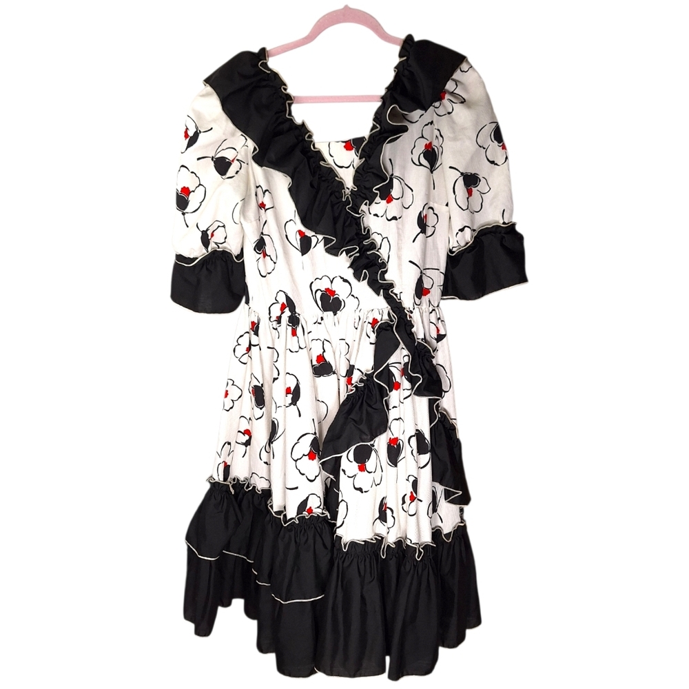 Vintage Call It Fancy Square Dance Dress Womens Medium Floral Western Ruffle